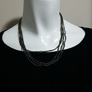 Gray Seed Beaded Multi-Strand Necklace